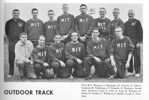 Phil Schmidt in the track team at MIT, where he lettered as a hurdler. He is in the first row, second from right.