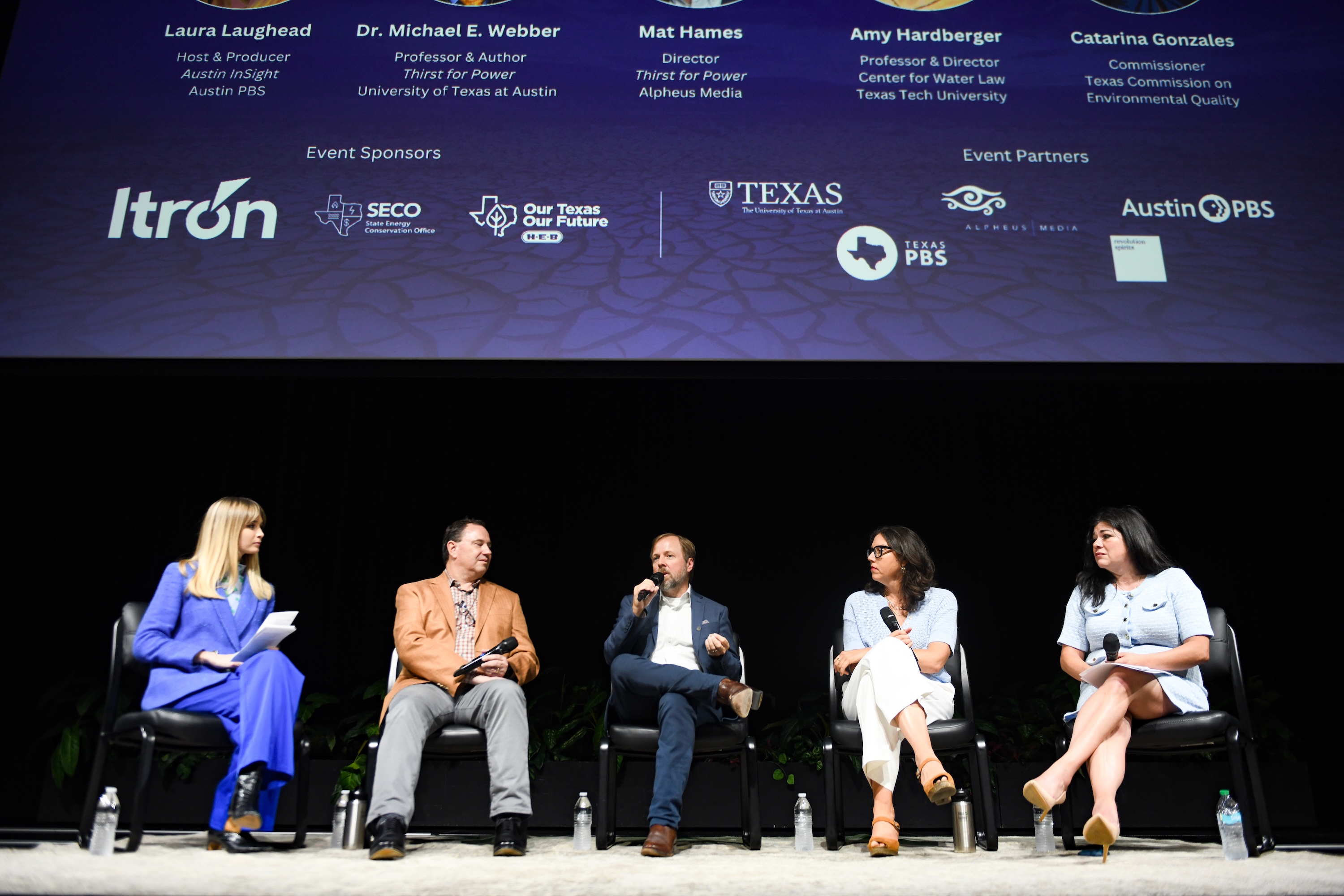 Michael Webber on stage with panel at Thirst for Power Screening